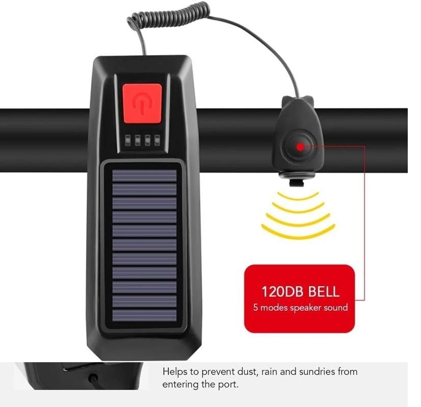 Bisiklet Solar Korna Işık 3 Mod 120 Desibel 350 Lümen Bisiklet Işığı Bisiklet Kornası 2in1
