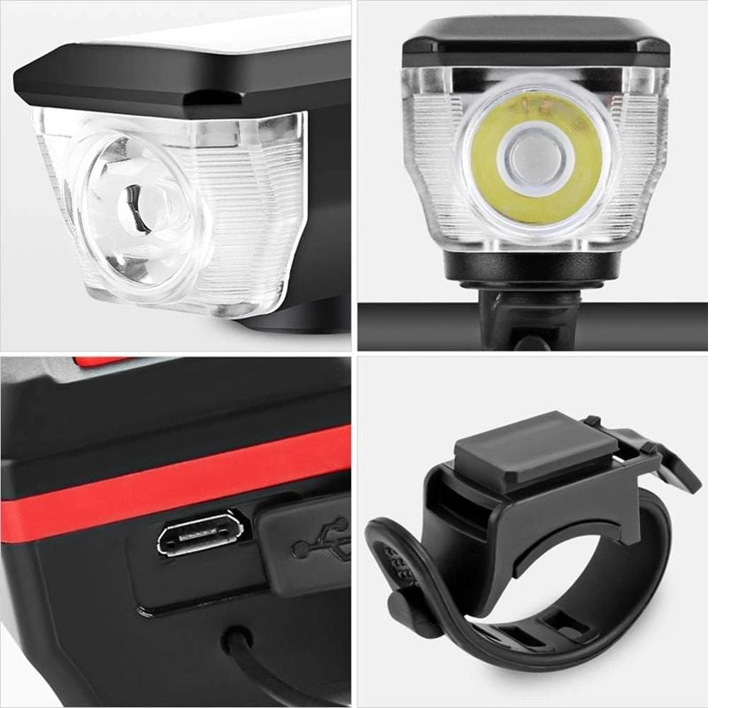 Bisiklet Solar Korna Işık 3 Mod 120 Desibel 350 Lümen Bisiklet Işığı Bisiklet Kornası 2in1