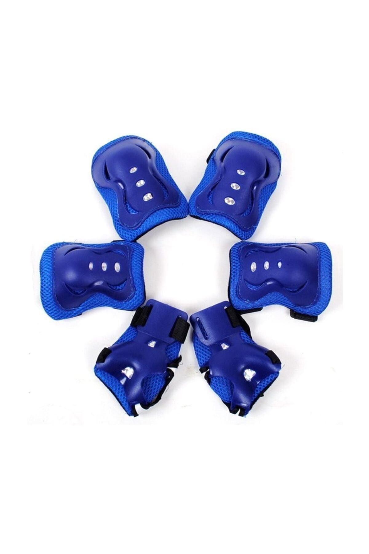 J17-18 Çocuk Dizlik Dirseklik Bileklik Koruyucu Set Paten Scooter Kaykay Mavi