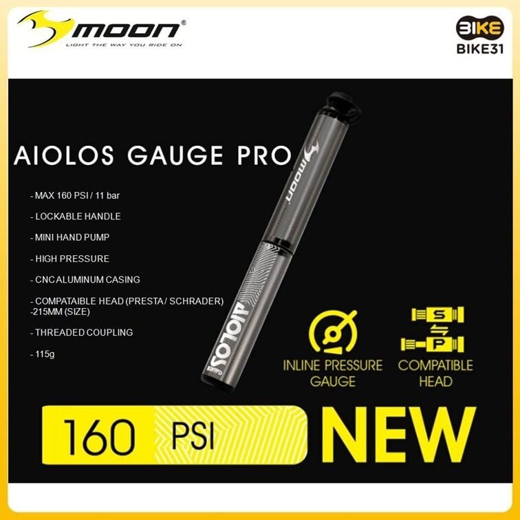 Moon Aıolos Gauge Pro-HP Hortumlu Bar Göstergeli Bisiklet Pompası 160Psi