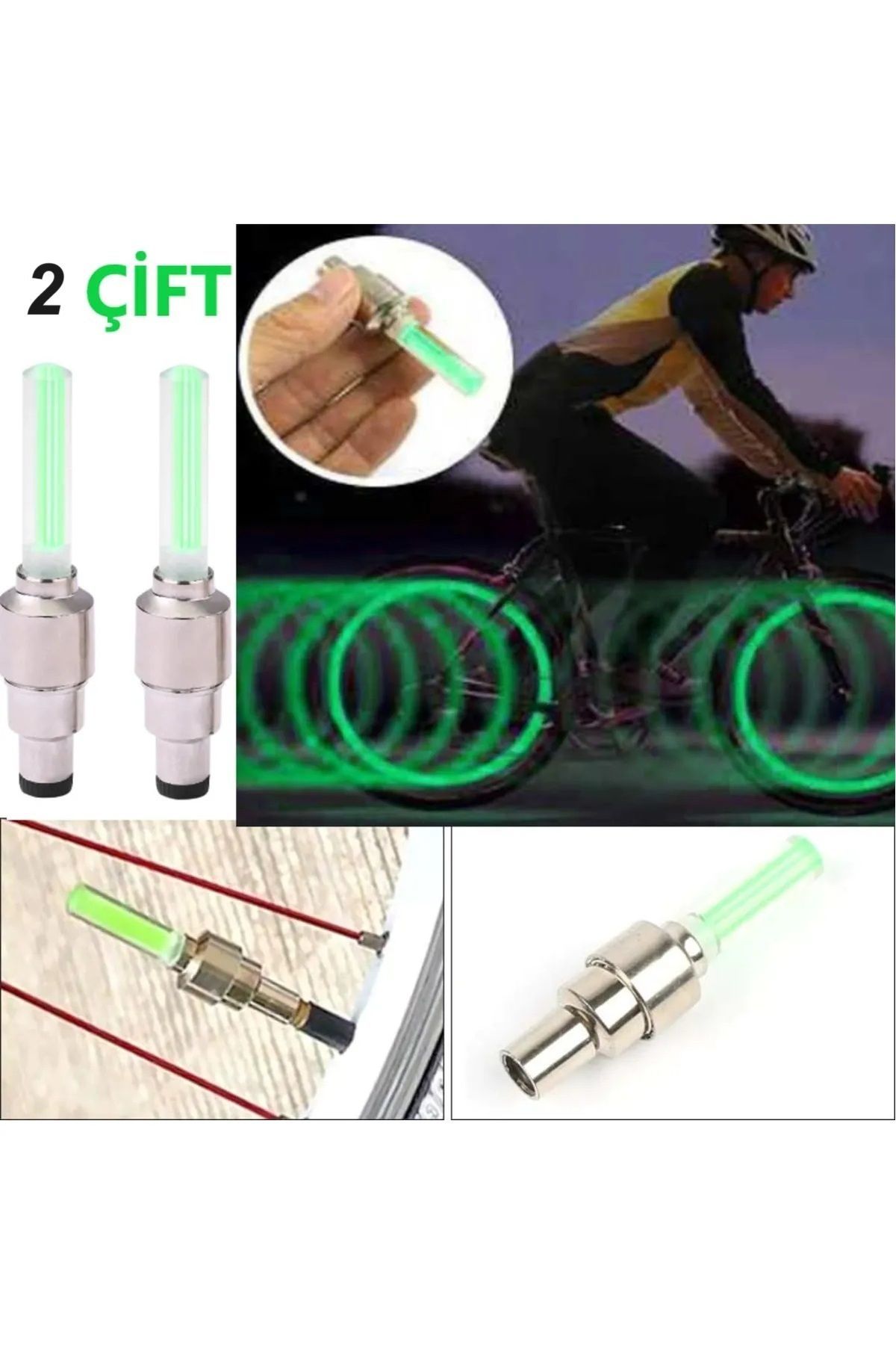 4 Adet Bisiklet Motosiklet Oto Led Işıklı Hareket Sensörlü Yeşil Işıklı Jant Sibop Kapağı