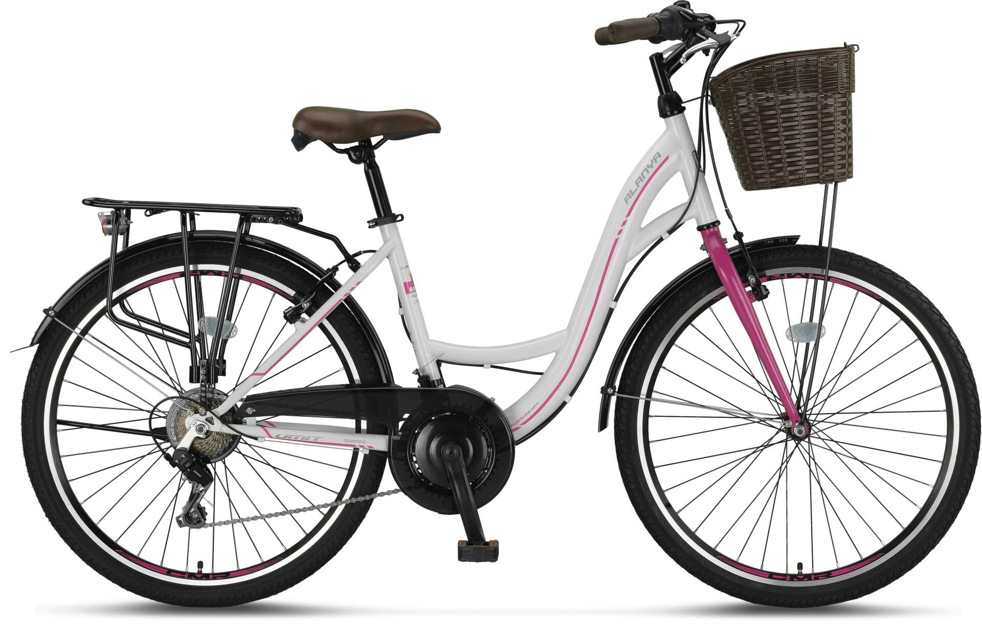 Ümit Alanya - 26 Jant 21 Vites Sepetli Şehir Bisikleti - Beyaz Pembe
