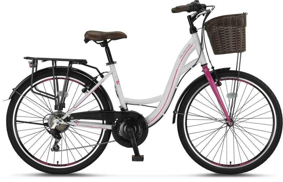 Ümit Alanya - 26 Jant 21 Vites Sepetli Şehir Bisikleti - Beyaz Pembe