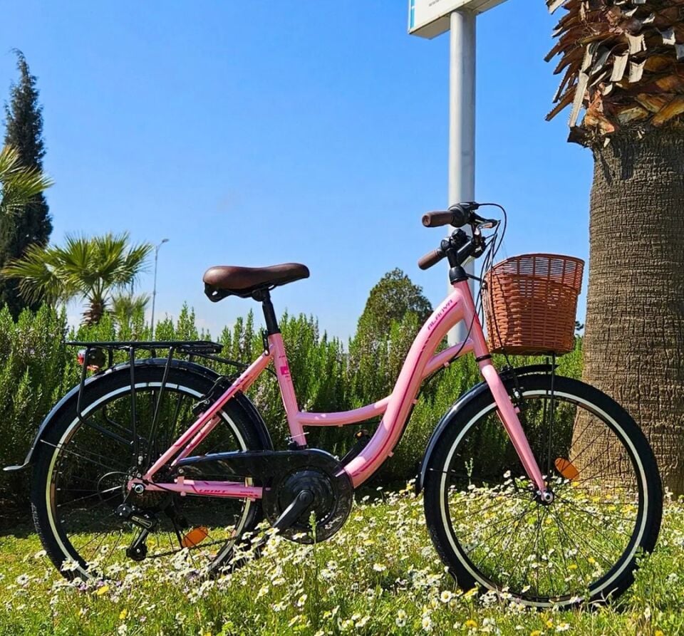 Ümit Alanya - 24 Jant 21 Vites Sepetli Çocuk Bisikleti - Toz Pembe