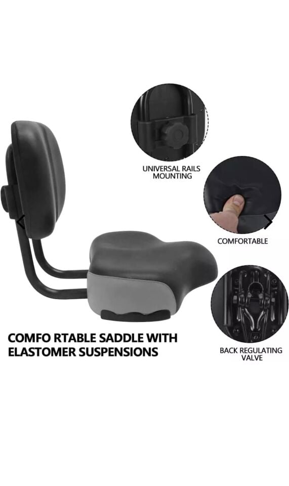 Sırt Destekli Bisiklet Selesi Koltuğu Arkalıklı Ayarlamalı Geniş Elektrikli Bisiklet Koltuk Siyah