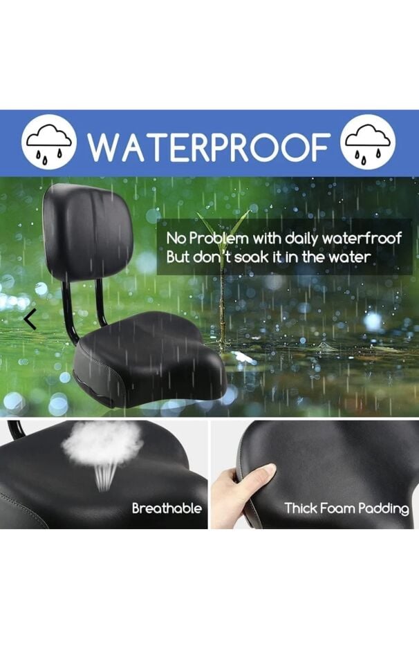 Sırt Destekli Bisiklet Selesi Koltuğu Arkalıklı Ayarlamalı Geniş Elektrikli Bisiklet Koltuk Siyah