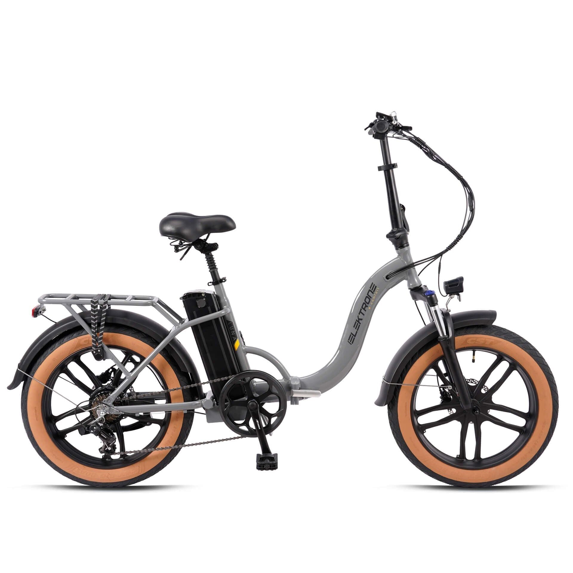 Elektrone Luna Katlanır Elektrikli Bisiklet 20” Fat Lastik | 250W Ananda Motor Shimano 7 Vites NARDO GRİ SİYAH SARI