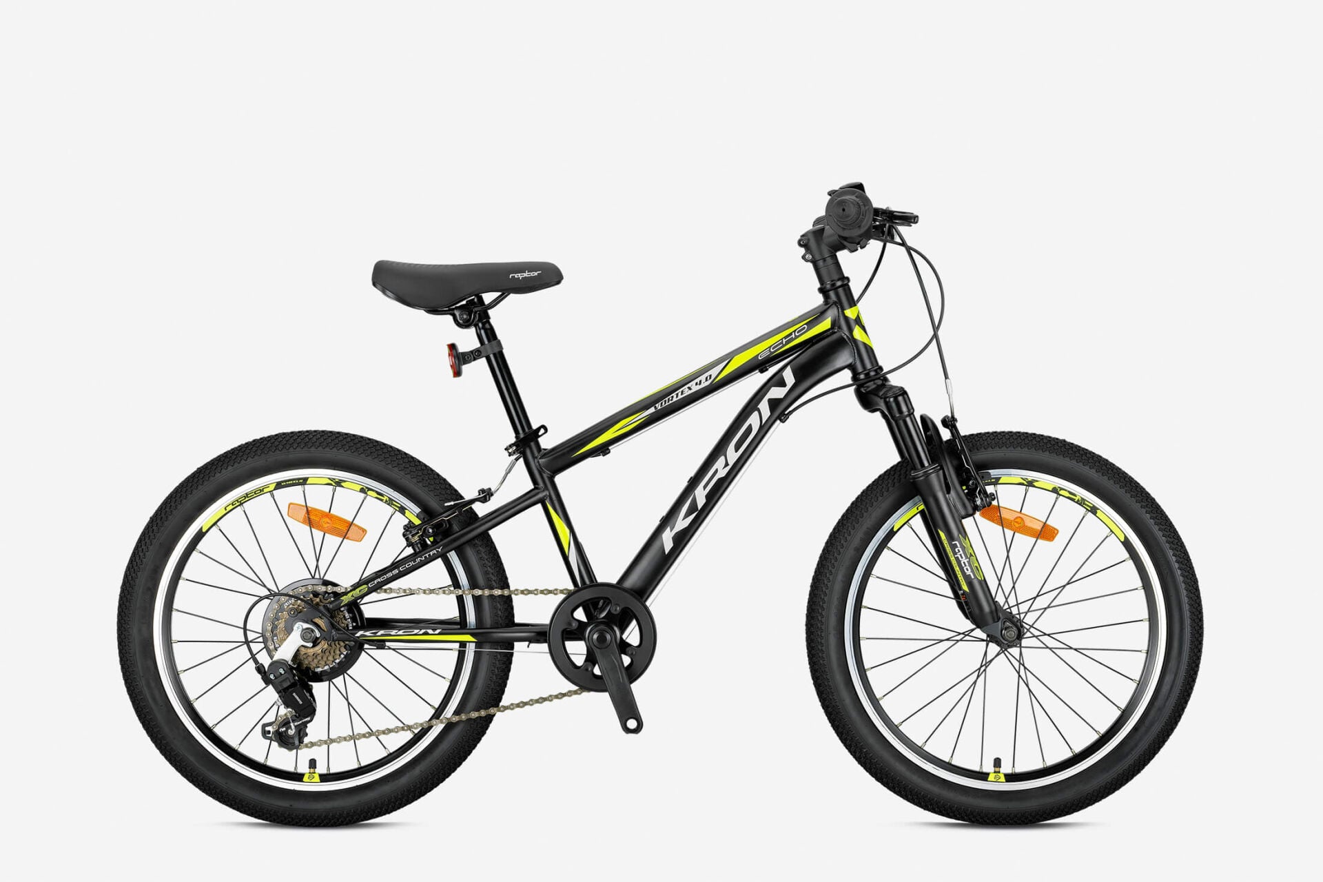 KRON VORTEX 4.0 20 JANT MTB 11 7 VİTES V FREN MAT SİYAH GRİ NEON SARI