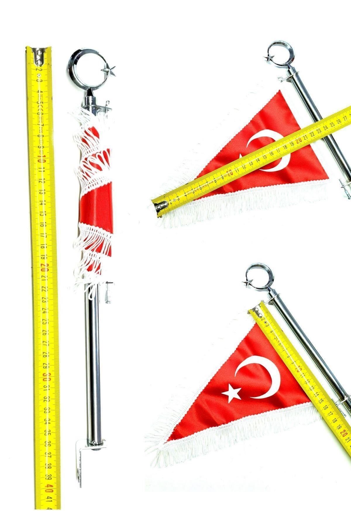 Motosiklet Flama Türk Bayrak Direği Beyaz Püsküllü