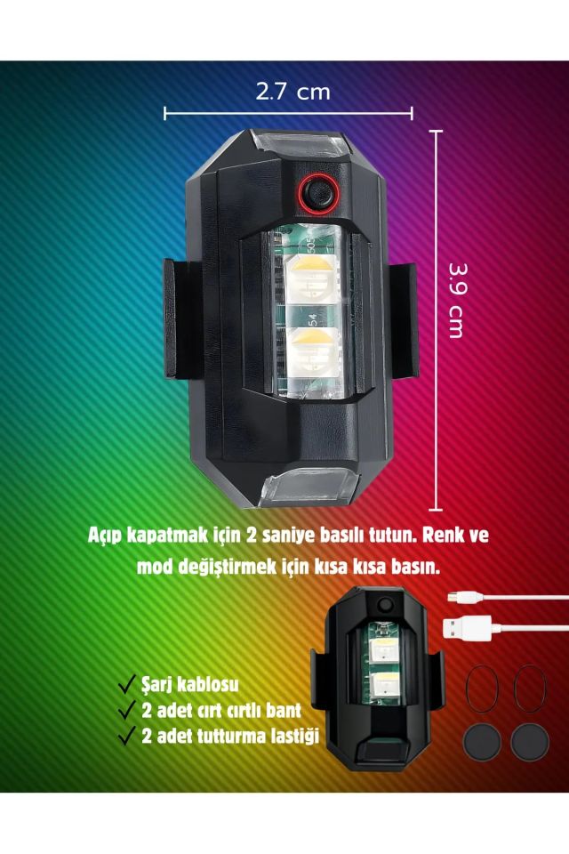 2'li Led Anti Çarpışma Uyarı Işığı 7 Renk / Drone / Araba / Motor / Bisiklet / Kamp