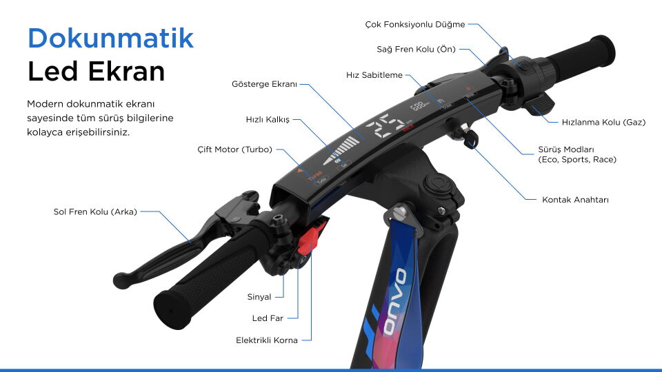 Onvo MX-03 2400W (1200X2) Elektrikli Scooter / MX2026 Serisi