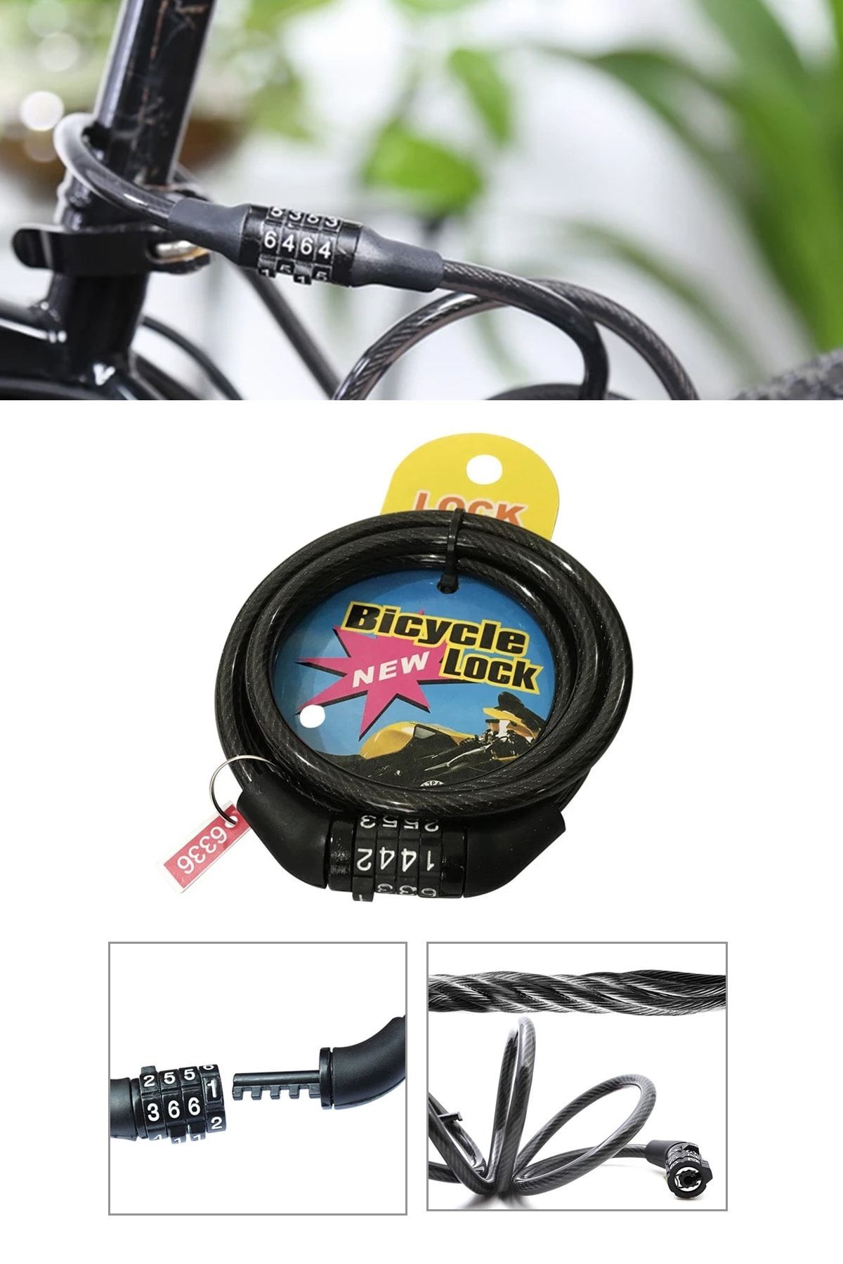 Çalınma Engelleyici 4 Haneli Şifreli 60 Cm Halat Bisiklet Kilidi