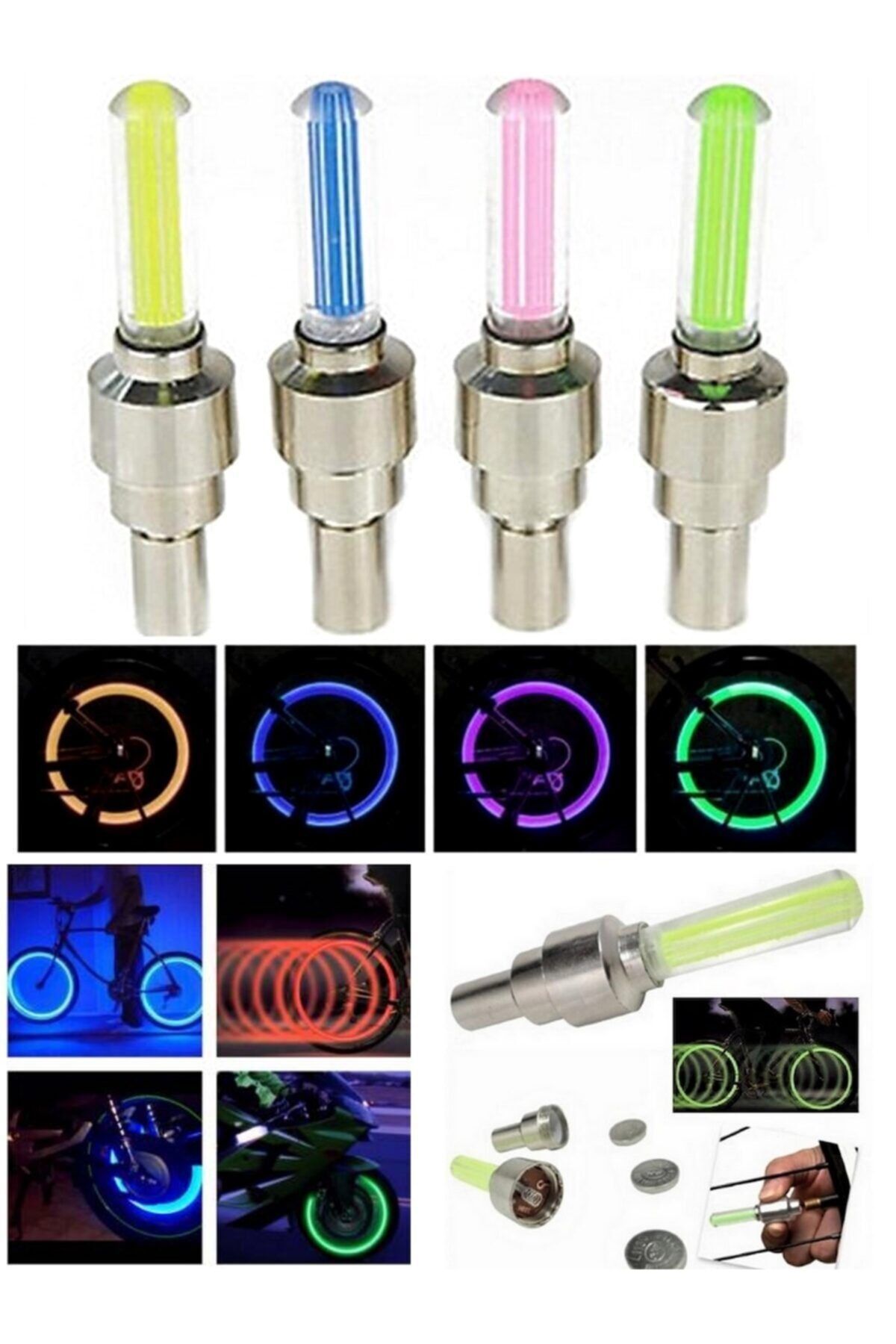 4 Adet Işıklı Sibop Kapağı Fotosel Hareket Sensörlü Işıklı Sibop Bisiklet Işığı Araç Sibop Işığı