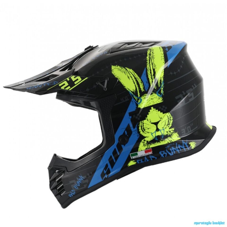 SWAY - FS-618 BUNNY CROSS KASK - PARLAK SİYAH MAVİ YEŞİL - XL BEDEN