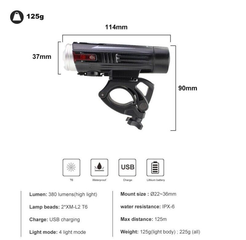 Forte GT Bisiklet ışığı USB şarj ön işık 4 modu 880 lümen Xbyc 6113