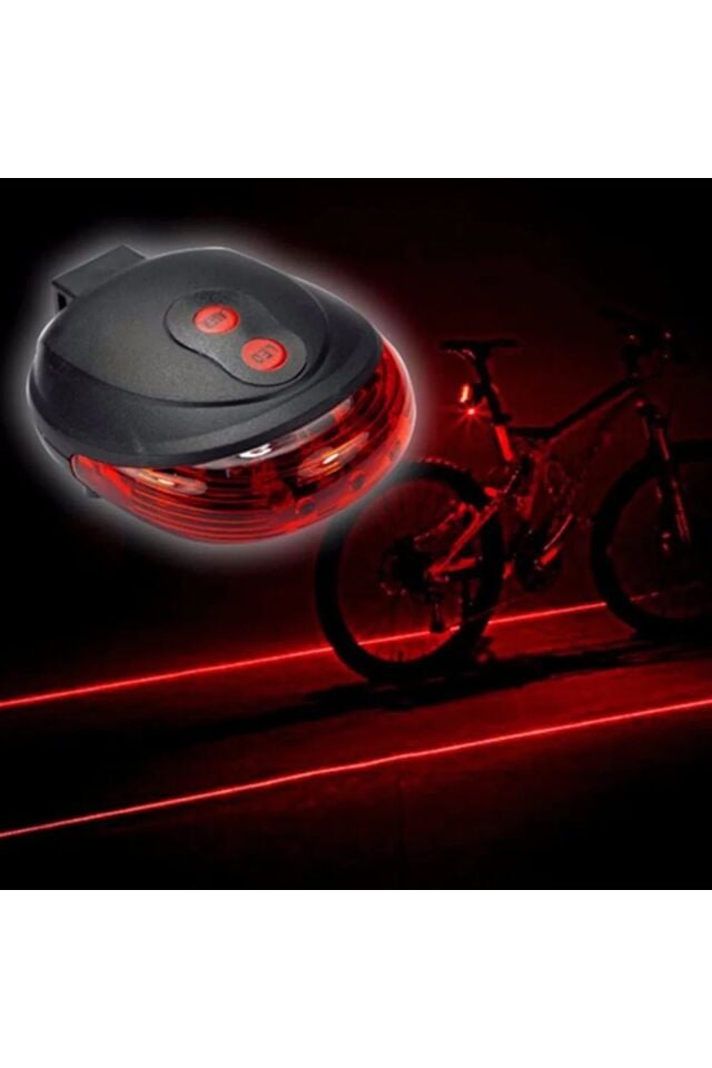 Bisiklet Arka Stop Lambası Lazer Şeritli Led Işık Pilli 7 Fonksiyon 5 LED