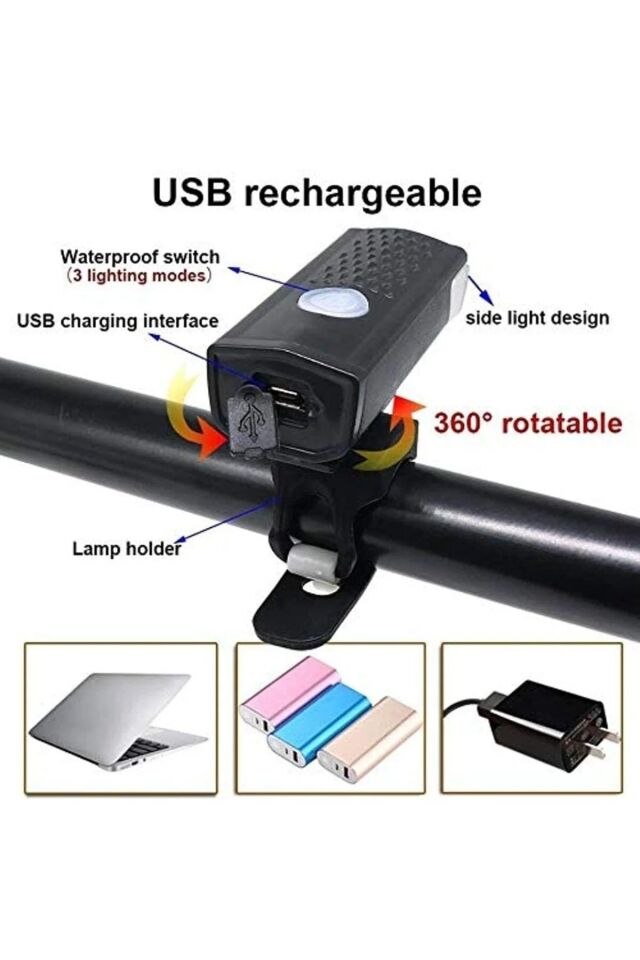 Su Geçirmez Usb Şarj Led Bisiklet Scooter Ön Far Lamba Işık Bisiklet Far