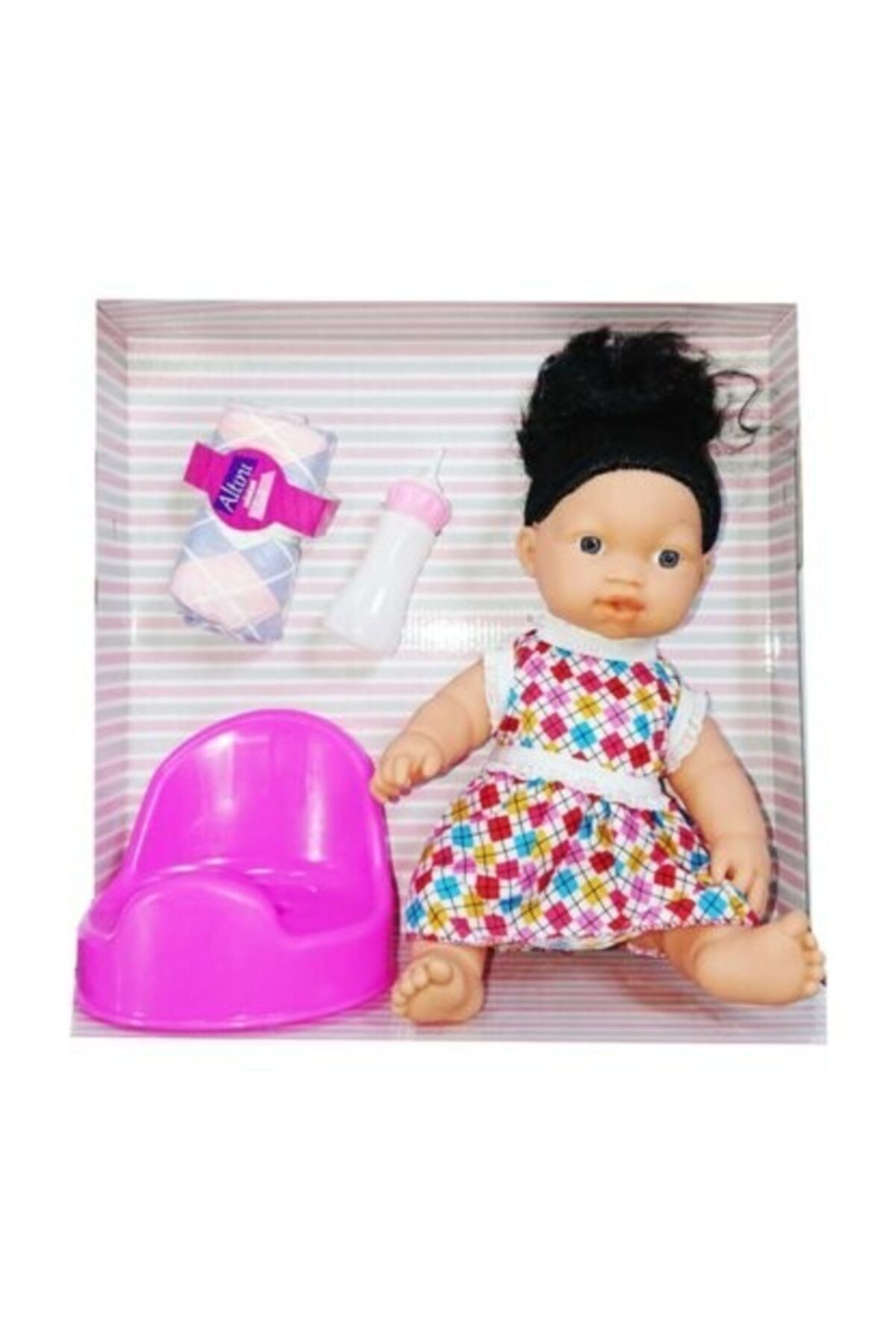 Altını Islatan Buse Bebek Siyah Saçlı Oyuncak Bebek