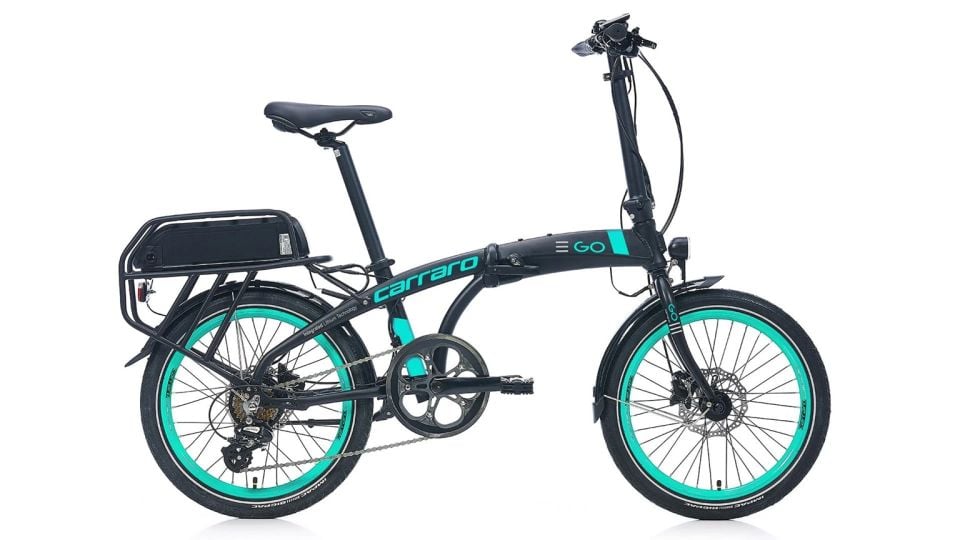CARRARO 20 E-LINE EGO 2.1 ELEKTRİKLİ KATLANIR BİSİKLET 285H 8-V HD MAT SİYAH-TURKUAZ-GRİ