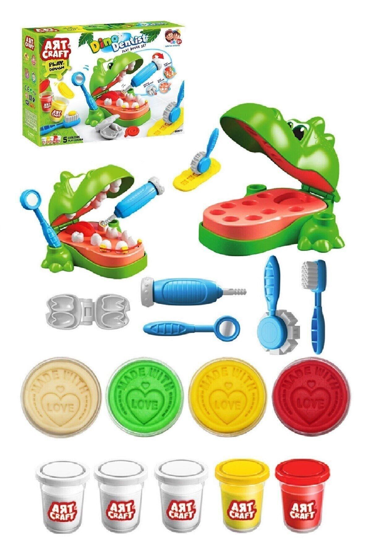 Art Craft Dino Dentist Oyun Hamuru Seti - Play Dough Dinozor Dişçi Seti -