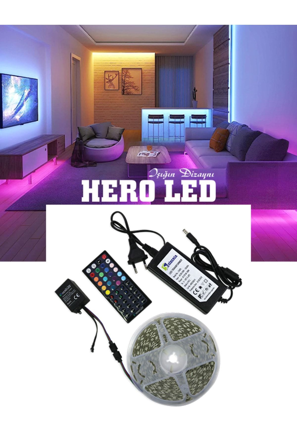 10 Metre 16 Renkli Rgb Şerit Led Set 4 Amper Adaptör 12 Amper 44 Tuşlu Kumanda
