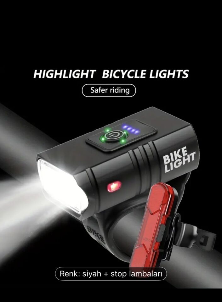 2 Adet Yeni LED Bisiklet Işık Seti, 1000LM USB Şarj Edilebilir Güç Ekranlı, Dağ/Yol Ön Fener ve Arka Kuyruk Lambaları iki tekerlekli ekipman XBYC 6050 Ön Işık - XBYC 6040 Arka Işık