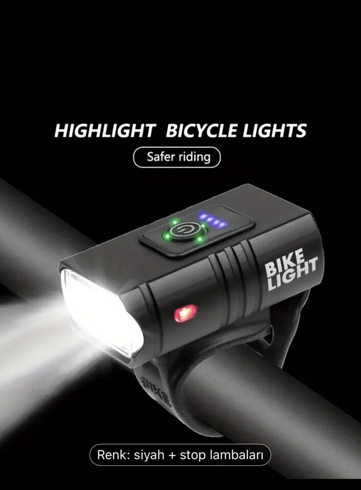 1'li veya 2'li Paket USB Şarj Edilebilir Pilli LED Bisiklet Lambası, 1000LM Parlaklık, 3 Modlu (Titreşimli, Yanıp Sönen, Sabit) - Ağır Hizmet Tipi ABS Yapı XBYC 6050 Ön Işık - XBYC 6017-4 Arka Işık
