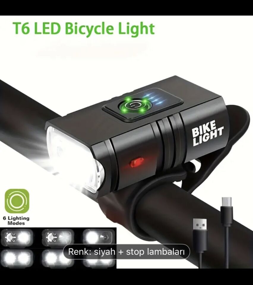 1'li veya 2'li Paket USB Şarj Edilebilir Pilli LED Bisiklet Lambası, 1000LM Parlaklık, 3 Modlu (Titreşimli, Yanıp Sönen, Sabit) - Ağır Hizmet Tipi ABS Yapı XBYC 6050 Ön Işık - XBYC 6017-4 Arka Işık