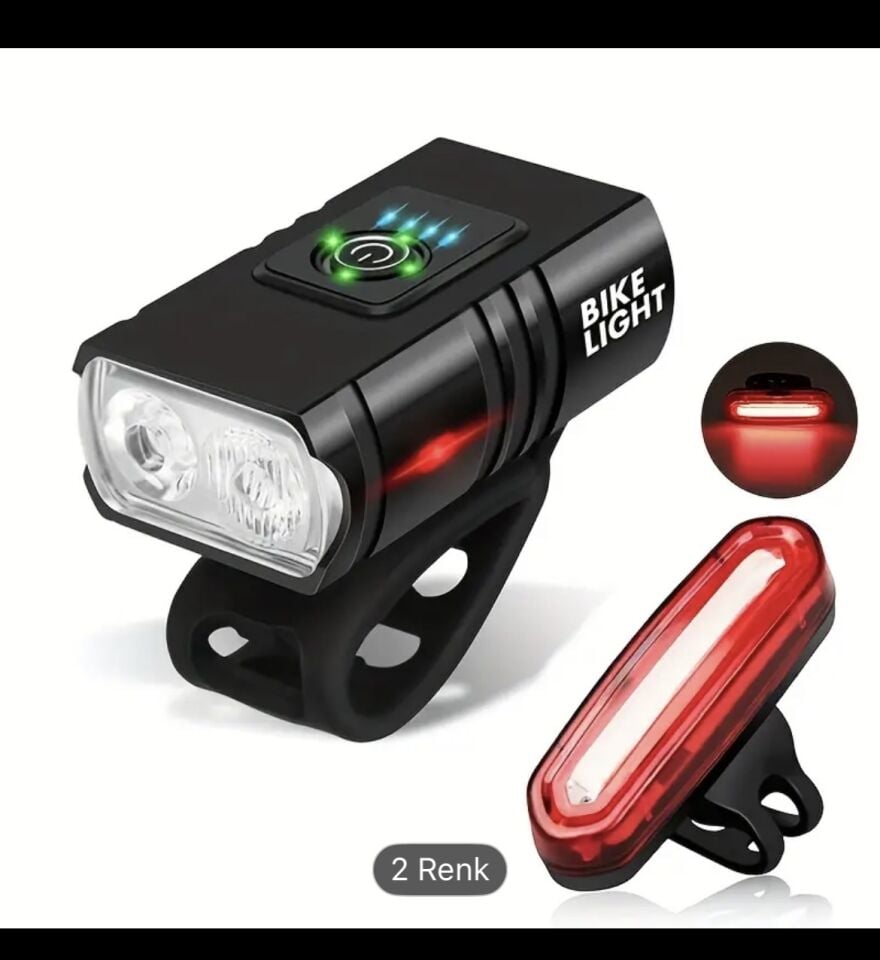 1'li veya 2'li Paket USB Şarj Edilebilir Pilli LED Bisiklet Lambası, 1000LM Parlaklık, 3 Modlu (Titreşimli, Yanıp Sönen, Sabit) - Ağır Hizmet Tipi ABS Yapı XBYC 6050 Ön Işık - XBYC 6017-4 Arka Işık