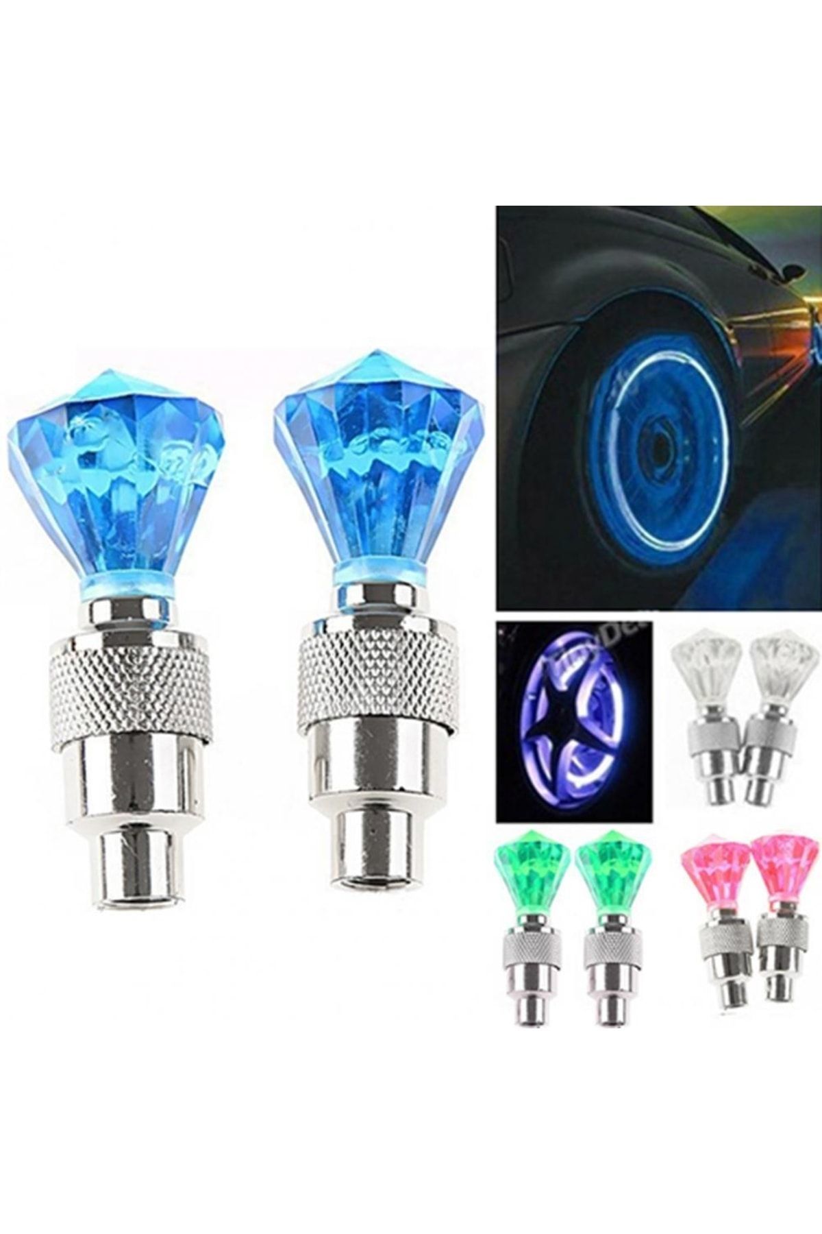 1 Çift Oto Motosiklet Bisiklet Için Hareket Sensörlü Neon Işıklı Elmas Sibop Kapağı Lambası Mavi