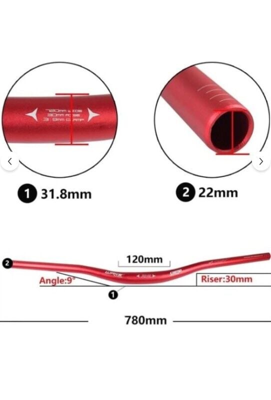 Wake Alüminyum 31.8 780mm Riser Mtb Gidon Bisiklet Gidonu Kırmızı