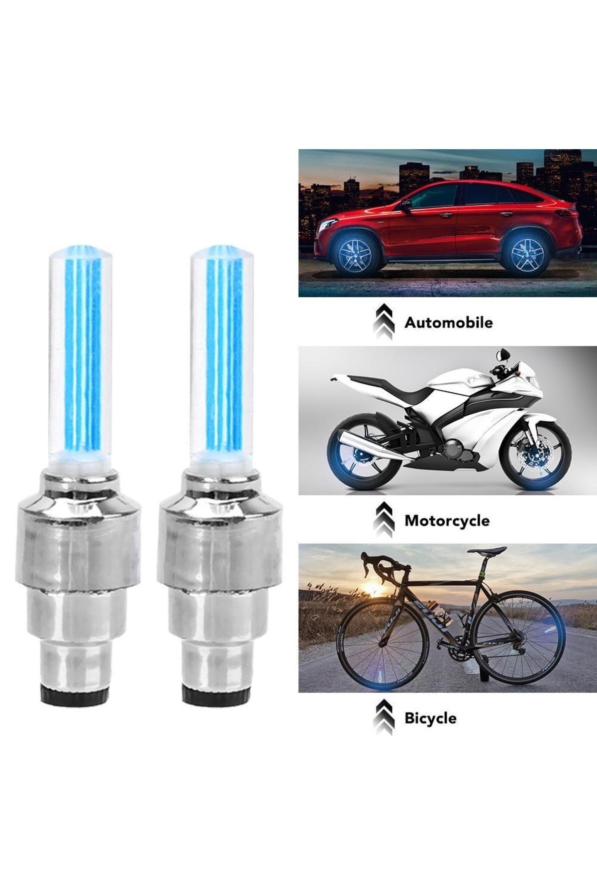 2 Adet Led Işıklı Hareket Sensörlü Oto Araba Motosiklet Bisiklet Mavi Işıklı Sibop Kapağı Lambası