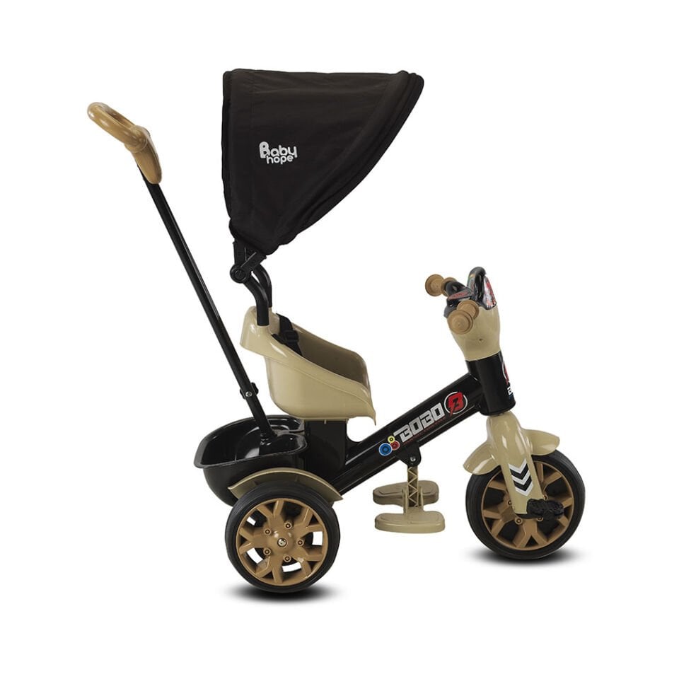 Babyhope Çocuk Araç Gereçleri Bobo Üç Teker Ebeveyn Kontrollü Çocuk Bisikleti Kahverengi