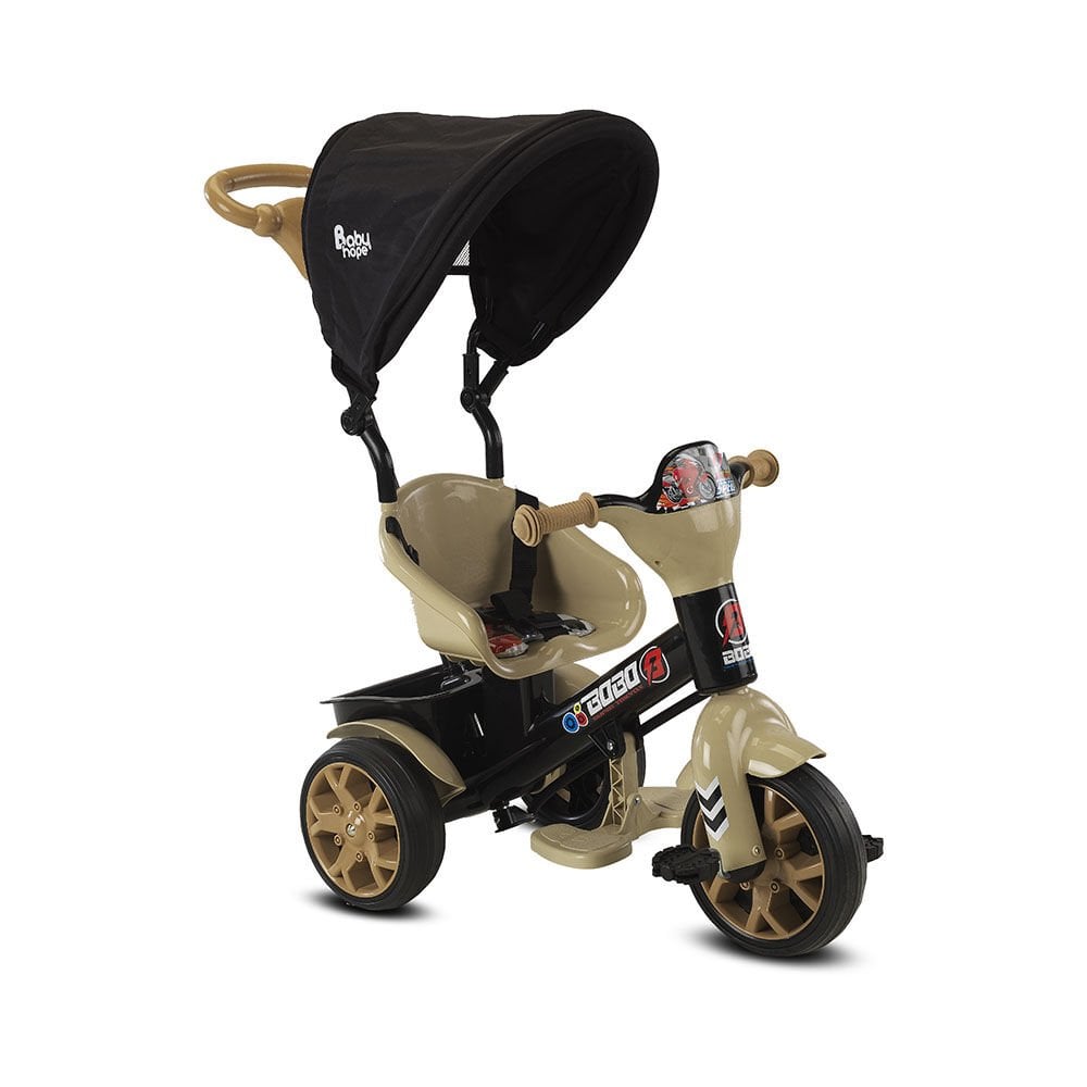 Babyhope Çocuk Araç Gereçleri Bobo Üç Teker Ebeveyn Kontrollü Çocuk Bisikleti Kahverengi