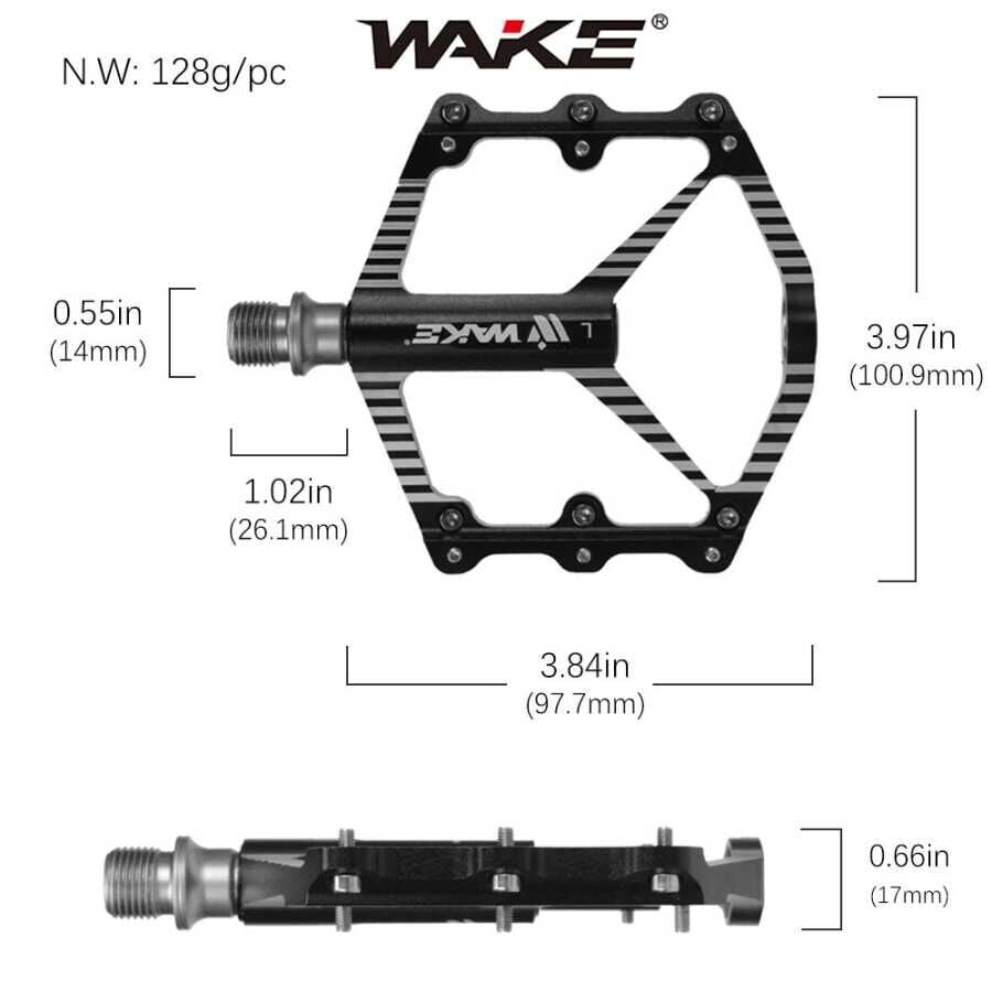WAKE ALUMİNYUM PEDAL RULMANLI CR-MO MİL 123X101X17mm 255 GRAM SİYAH RENK